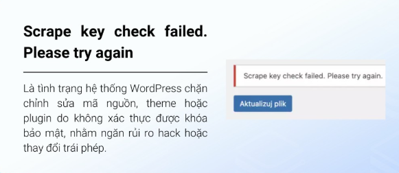 Scrape, Scrape key check failed, WordPress 